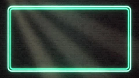 Glowing Green Neon Frame Flickering on Dark Brick Wall Background Stock Footage 342721588