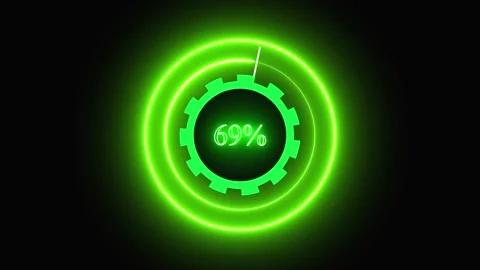 Glowing Green Neon Gear Progress Indicator Showing 100% Percent loading per.. Stock Footage 321590553