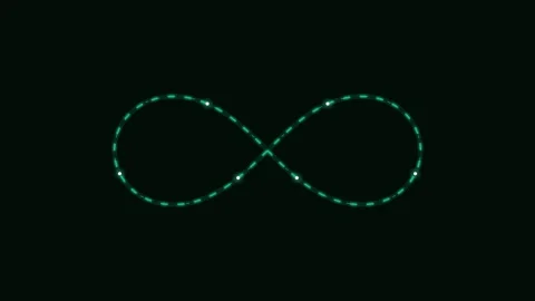 A glowing green neon infinity symbol isolated against a solid black backgroun Stock Footage 339618986