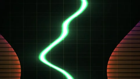 Glowing green neon light trail on a dark background with grid pattern. Stock Footage 336233953