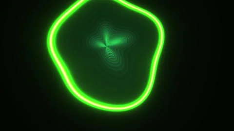 Glowing Green Neon Organic Shape Pulsing with Concentric Inner Rings on Dar.. Stock Footage 344720885