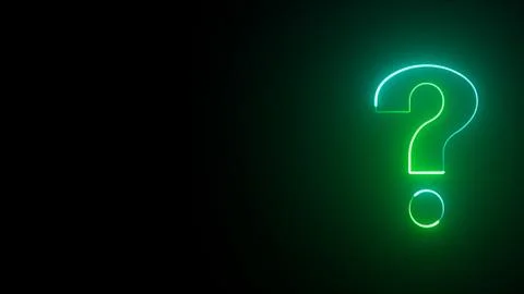 Glowing green neon question mark symbol on alpha channel background. Questi.. Stock Illustration