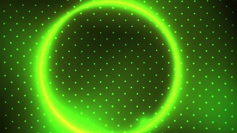 Glowing Green Neon Ring Animation on Digital Matrix Grid Background Stock Footage 343703121