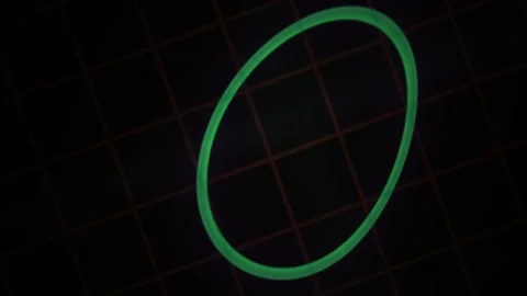 Glowing Green Neon Ring Pulsing Against A Dark Grid Background. Stock Footage 341807062