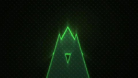 Glowing green neon triangle shape on black background. Stock Footage 336697633