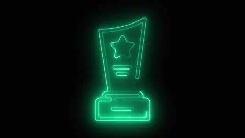Glowing green neon trophy animation with star symbol for success and achiev.. Vídeos de archivo 334019243