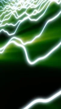 Glowing green neon waves with bright flowing lines over a dark background, .. Stock Illustration