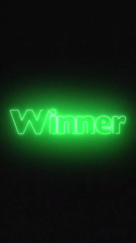 Glowing green neon Winner text smoothly appears, flickers like a retro Stock Footage 340150431