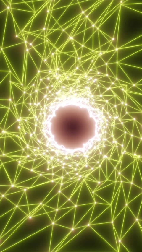 Glowing green network of connected nodes forming a bright circular portal, .. Stock Footage 334580721