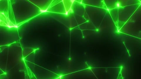 Glowing green network of connected nodes and lines on a dark background Stock Footage 335550558