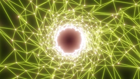 Glowing green network of connected nodes forming a bright circular portal Stock Footage 335741749