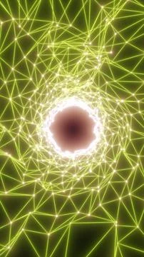 Glowing green network of connected nodes forming a bright circular portal, .. Stock Illustration