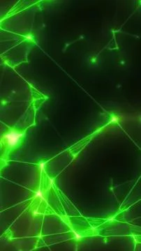 Glowing green network of connected nodes and lines on a dark background, re.. Stock Illustration