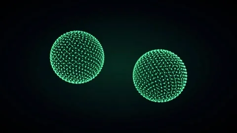 Glowing green network dots coalesce into two spheres Stock Footage 345185843