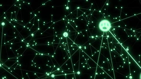 Glowing green network of interconnected nodes moves slowly forward Stock Footage 327511335