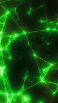 Glowing green network lines and nodes on a dark background, suggesting digi.. Stockillustratie
