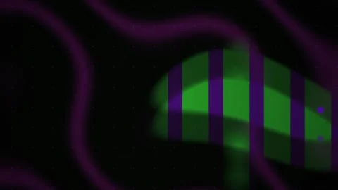 Glowing green object with purple stripes on black background with purple ou.. Stock Footage 337510378