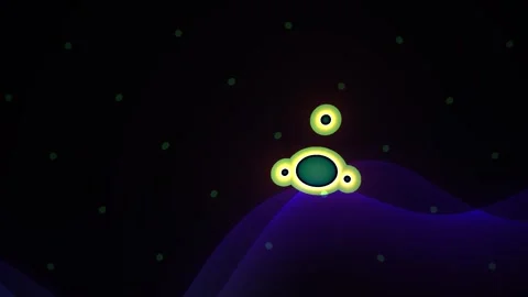 Glowing green objects in space with stars and purple nebula. Stock Footage 336234369
