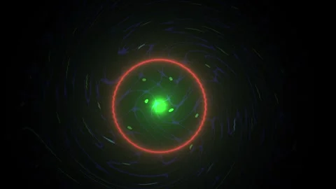 Glowing green orb with red circle on black background. Stock Footage 336234681