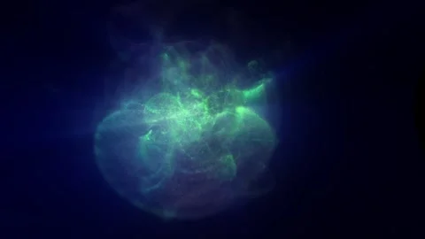 Glowing green particle orb floating in deep blue darkness, visualizing digi.. Stock-Footage 339086146