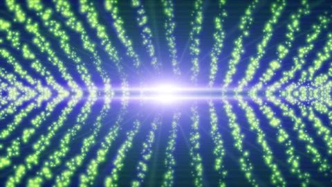 Glowing green particle rays perspective grid technology background Stockillustratie