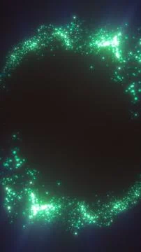Glowing green particle ring on a dark background, forming a futuristic port.. Stock Illustration