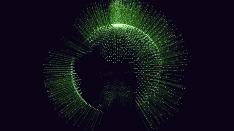 Glowing green particle sphere with radiating lines, futuristic data Vídeos de archivo 333188912