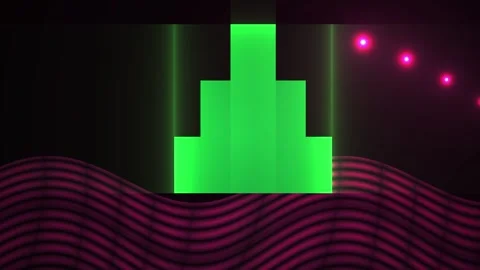 Glowing green pixel art on dark background with red lights. Stock Footage 336234739