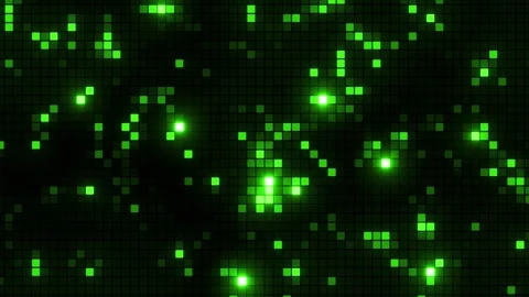 Glowing Green Pixel Grid, Digital Data Transfer &amp; Tech Network Animation 4K Loop Stock Footage 309329537