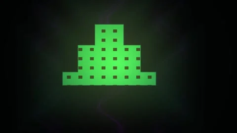 Glowing green pixelated object on dark background. Stock Footage 335520401