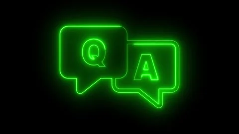 Glowing green QA speech bubbles icon animation on black background, QnA dig.. Stock Footage 309845637