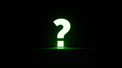 Glowing green question mark illuminating dark room from stage Stock Illustration