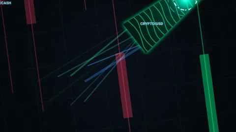 Glowing Green Rocket Surging Through Stock Market Candlestick Chart Stock Footage 340802453