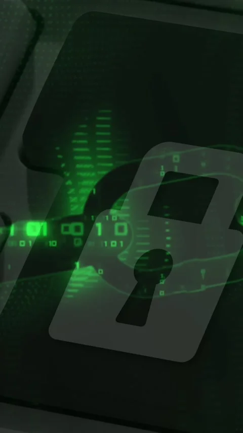 Glowing green security chain against close up of security padlock key Stock Footage 331630710