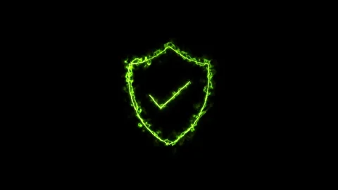 Glowing Green Shield Check Mark Animation on Black Background Stock Footage 306638242