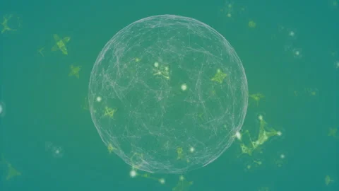 Glowing green sphere with interconnected lines and abstract shapes in animation Stock Footage 304838941