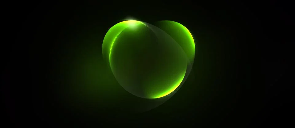 Glowing green spheres overlap, creating abstract form. Dark background Stock Illustration