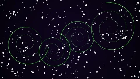 Glowing green spirals over a dark background with white dots Stock Footage 331643356
