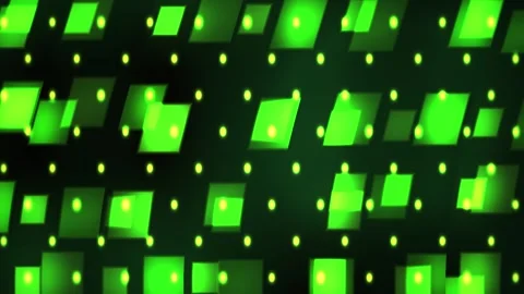 Glowing green squares on black background with yellow dots technology. Stock Footage 335957878