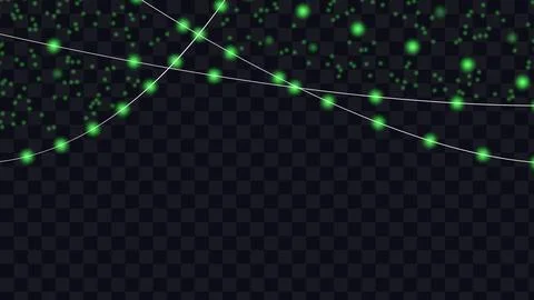 Glowing green string lights and bokeh particles Stock Illustration