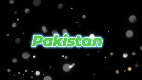 Glowing green text pakistan displayed against dark background with floating 스톡 동영상 345212935