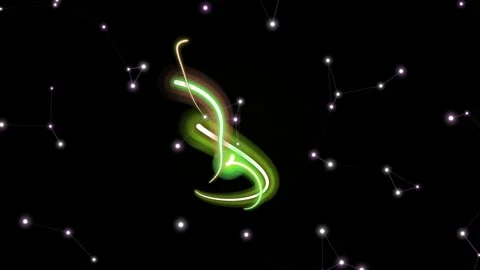 Glowing green trails with constellations on dark black Video stock 331643393