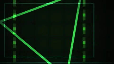 Glowing Green Triangle Digital Interface with Scanning Glitch Blocks on Dar.. Stock Footage 343703262