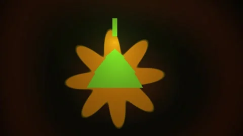 Glowing green triangle on orange sun shape. Stock Footage 336697853