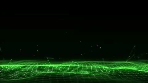 Glowing green wave with motion dots and lines. Abstract digital background. Stock Footage 254344123