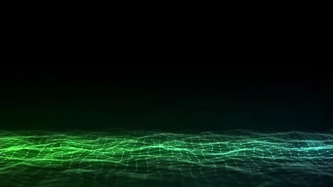 Glowing green wave with motion dots and lines. Abstract digital background. Stock Footage 254344125
