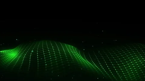 Glowing green wave with motion dots and lines. Abstract digital background. Stock-Footage 272594463