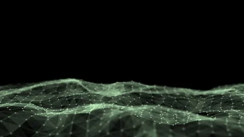 Glowing green wave with motion dots and lines. Abstract digital background. Stock Footage 291954586