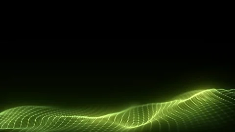 Glowing green wave with motion dots and lines. Abstract digital background. Stock Footage 318589128