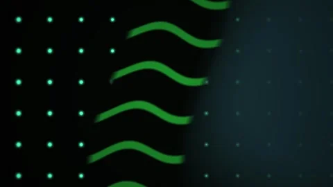 Glowing green wavy lines on dark background with dots. Stock Footage 336697927
